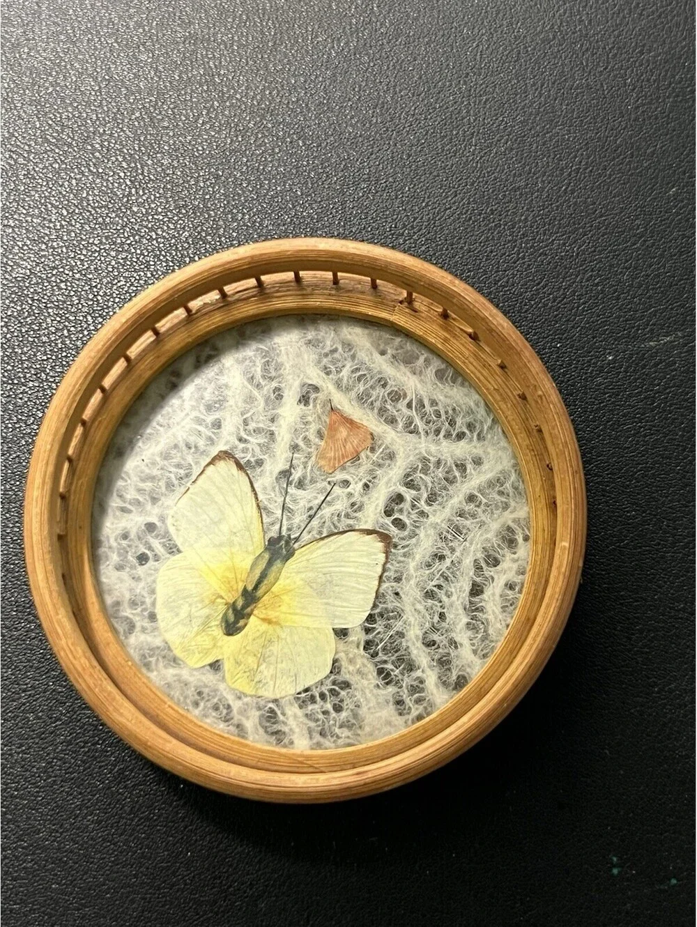 Japanese 1970s Set 5 Bamboo Pressed Butterfly Coasters & Serving Tray, 11x1.5”